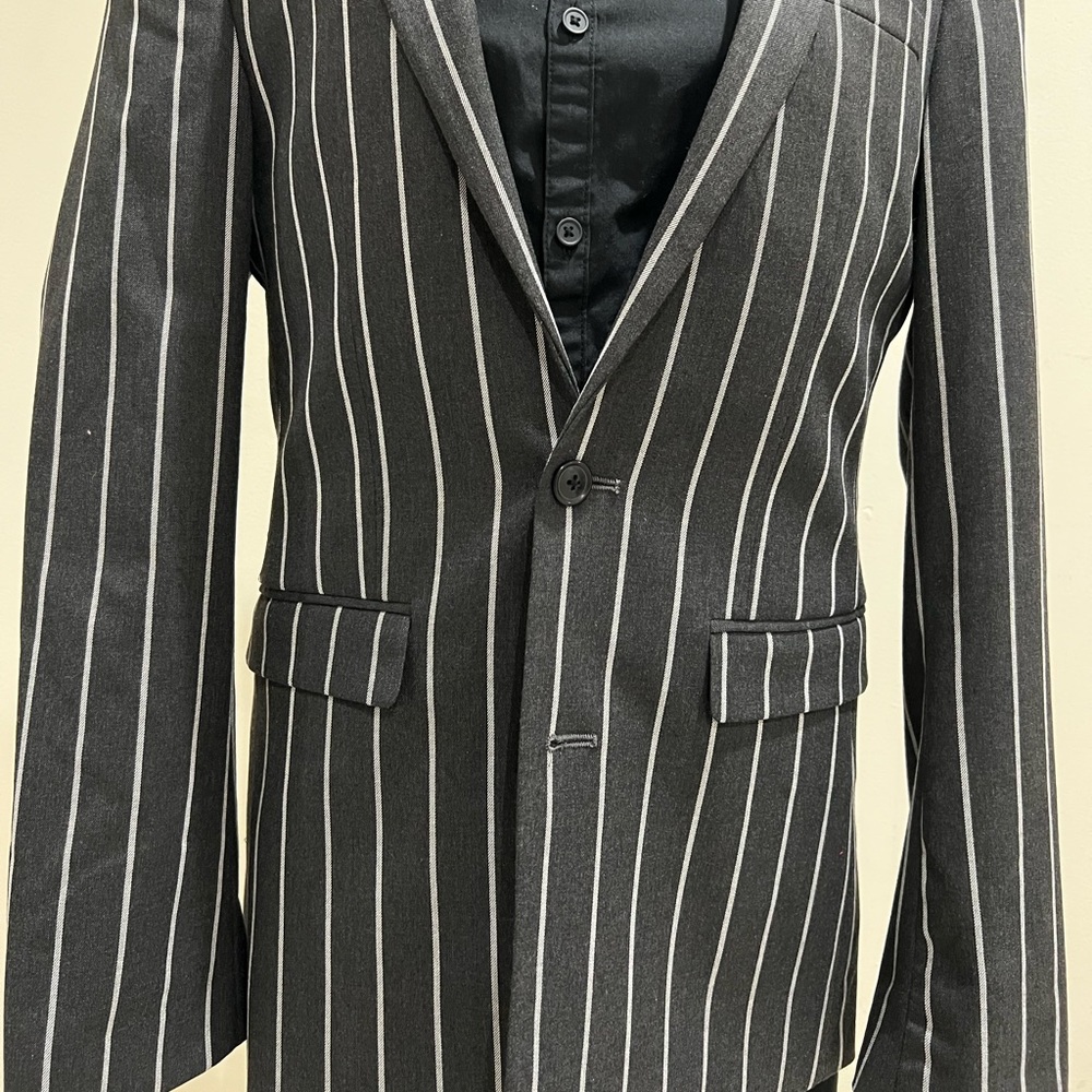 Grey Pinstripe Two Button Blazer